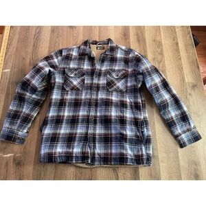 1775 Jacket, Men's Size Medium, Blue Orange White, Plaid, Buttons Up, Fleece